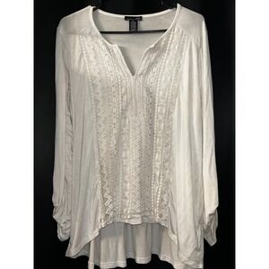 RXB Marshmallow White Lace Inset High Low Roll Tab Sleeve Top XL